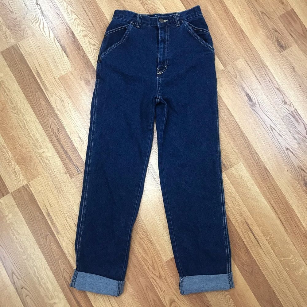 Vintage 50s Bareback Tapered Leg Cuffed Mom Jean Rockabilly Dark‎ Wash Size 0